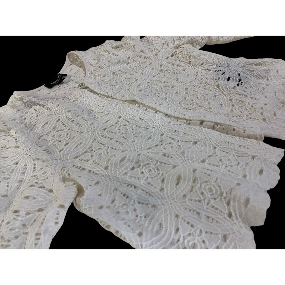 RN Studio White Floral Lace Bridal Cover Up Jacket Scalloped Open Long Sleeve S - Picture 10 of 12